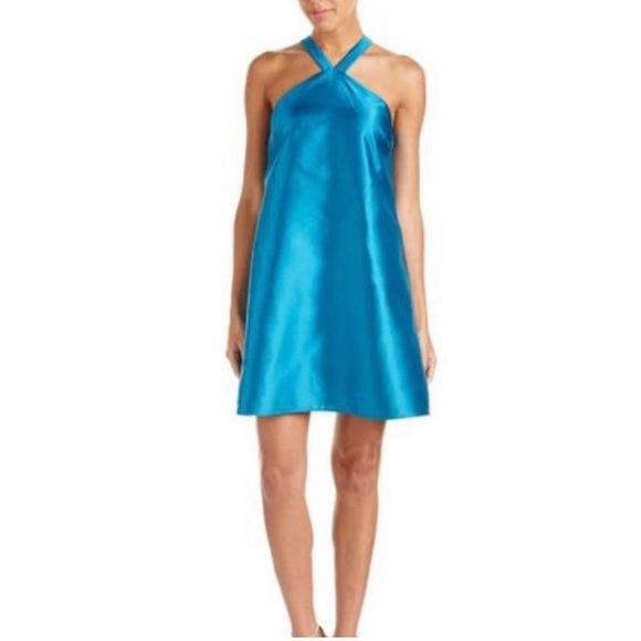 Teal Halter Top Cocktail Dress with Bow Back Size 10 EUC Wedding Guest - Picture 2 of 8